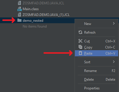 Copy cut: USS file to USS folder cut select paste