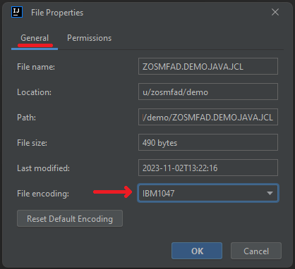 USS General tab, click file encoding